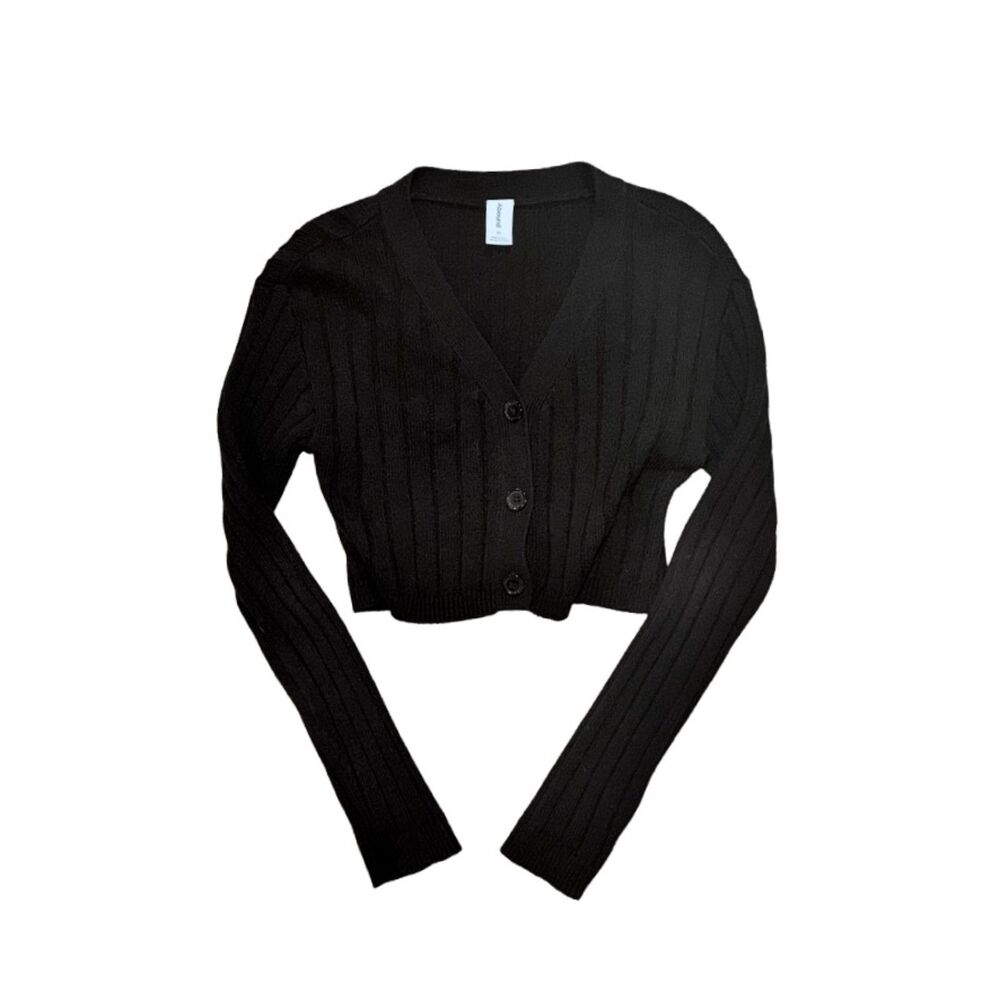 abound black cropped button up cardigan